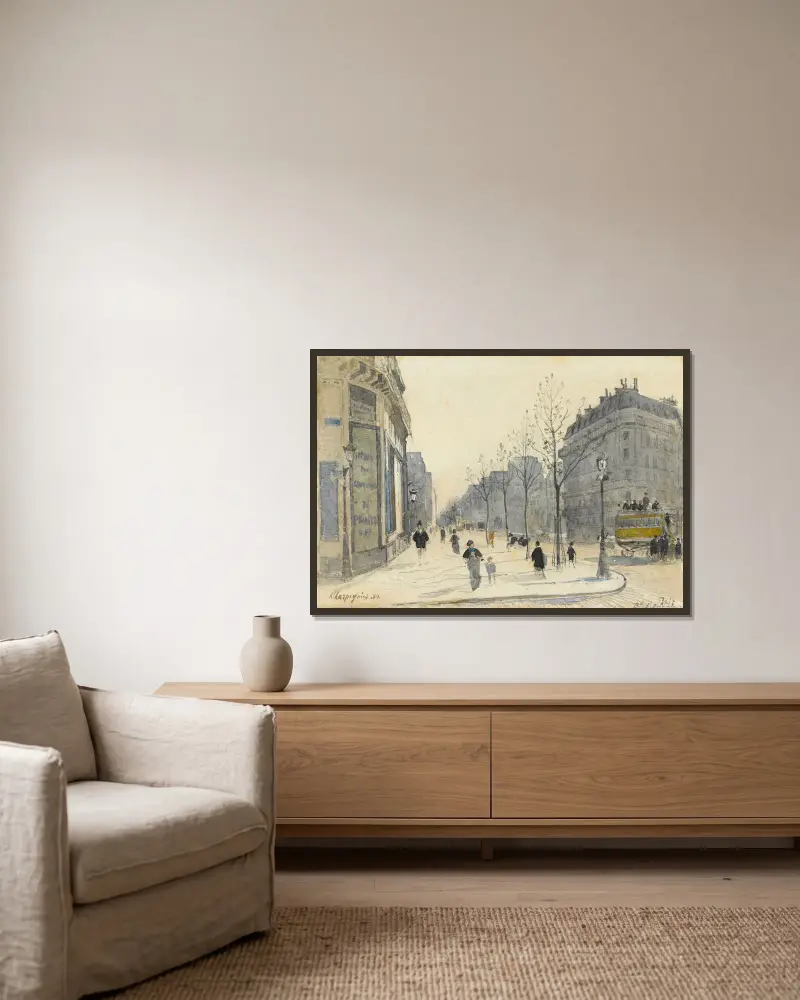 Boulevard Saint-Germain i Paris av Henri-Joseph Harpignies inramad på en vägg