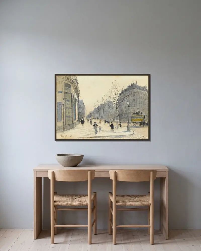 Boulevard Saint-Germain i Paris av Henri-Joseph Harpignies inramad på en vägg