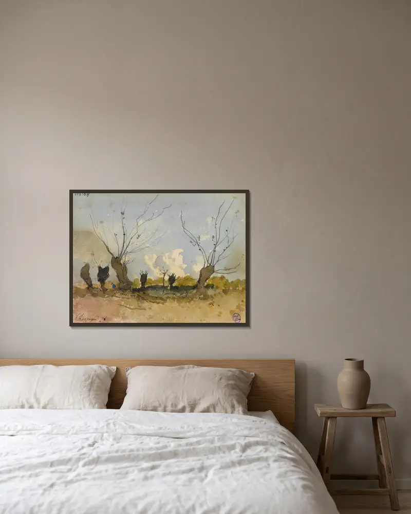Les Saules von Henri-Joseph Harpignies gerahmt an einer Wand