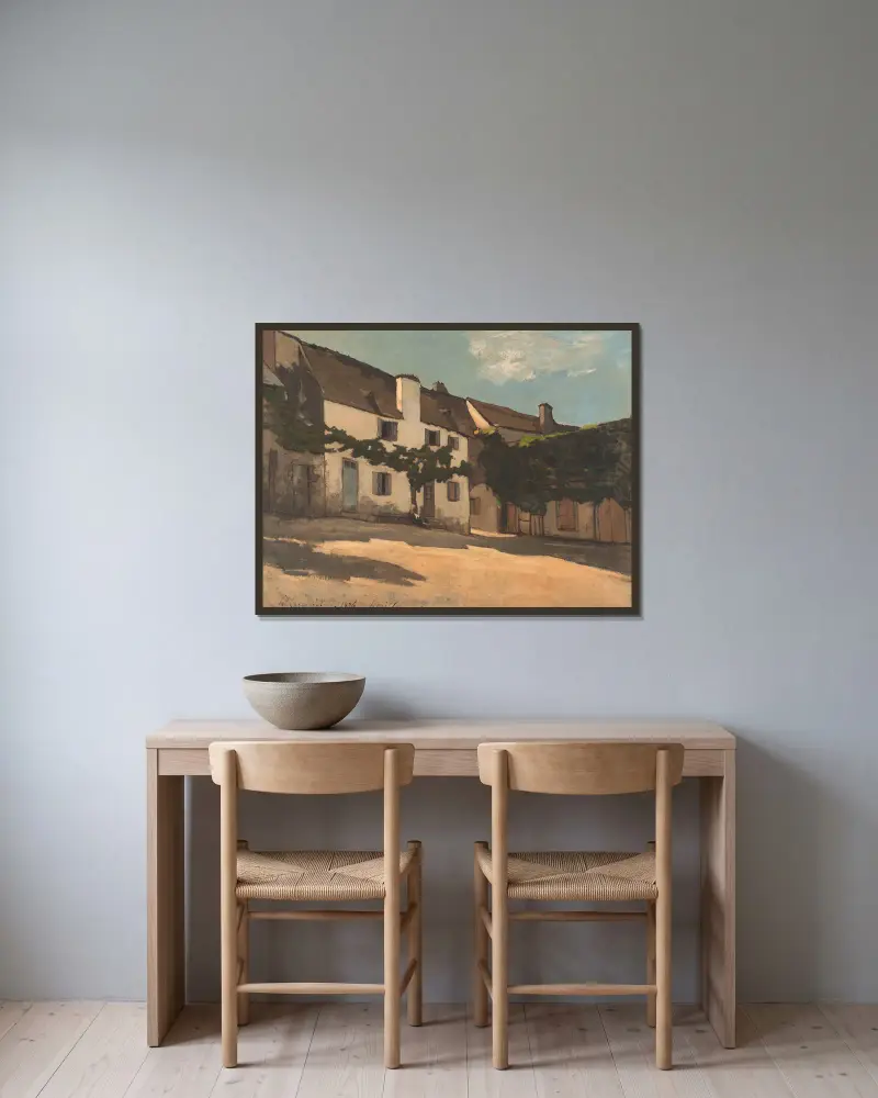 Haus in Hérisson von Henri-Joseph Harpignies gerahmt an einer Wand