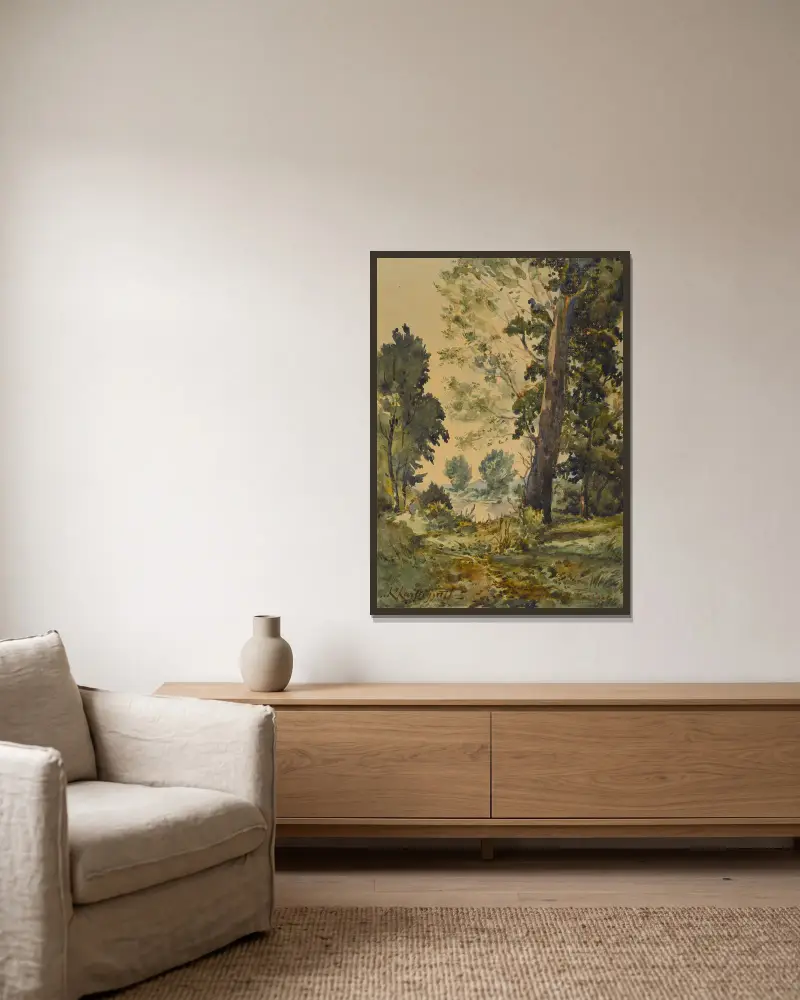 Landschaft – Nr. 1 von Henri-Joseph Harpignies gerahmt an einer Wand