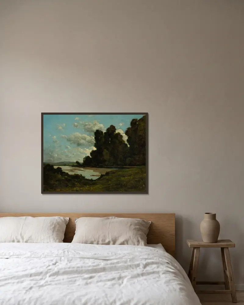 Die Loire bei Nevers von Henri-Joseph Harpignies gerahmt an einer Wand