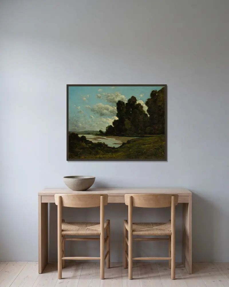 Die Loire bei Nevers von Henri-Joseph Harpignies gerahmt an einer Wand