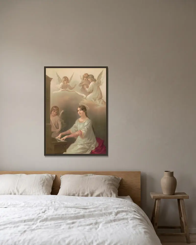 St. Cecilia av Joseph Hoover inramad på en vägg