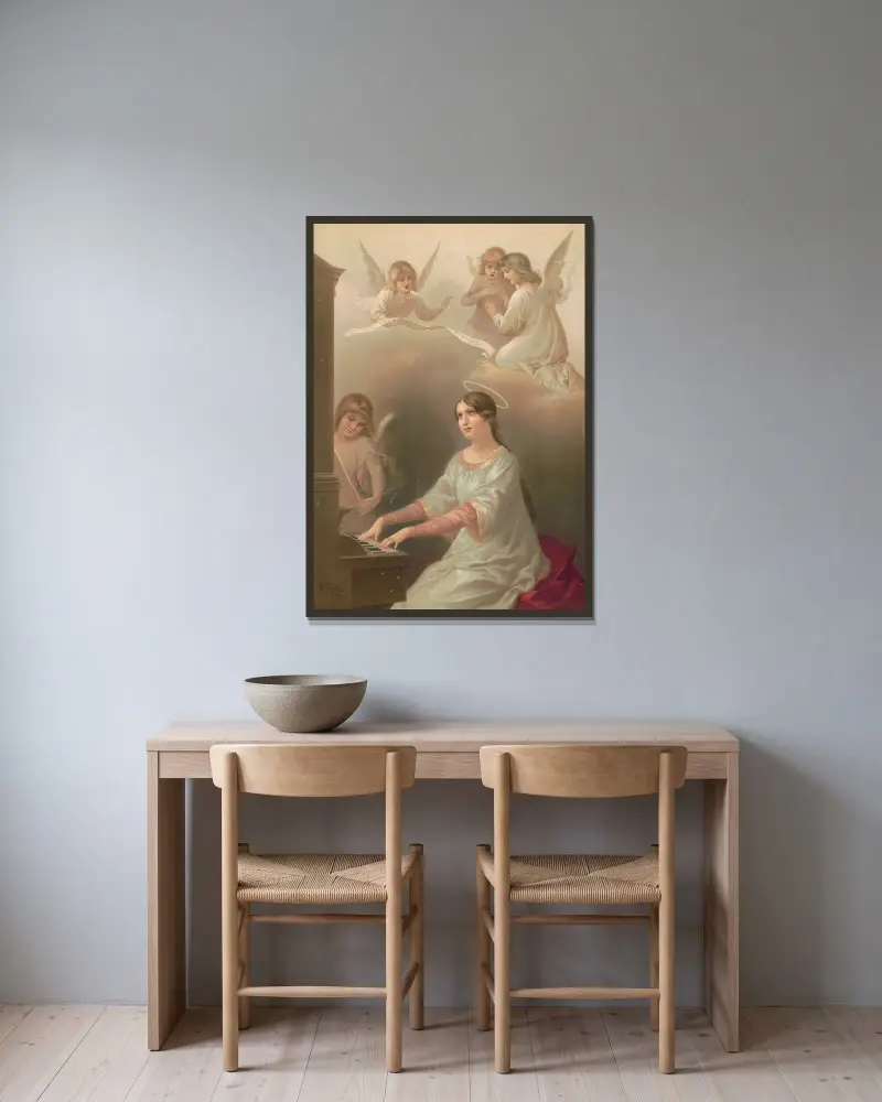 St. Cecilia av Joseph Hoover inramad på en vägg