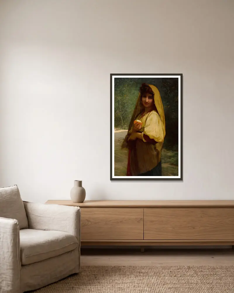 Italiensk flicka med apelsin av Jules Joseph Lefebvre inramad på en vägg