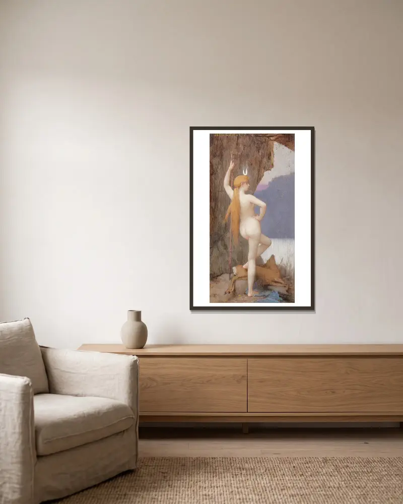 Diana, die Jägerin von Jules Joseph Lefebvre gerahmt an einer Wand
