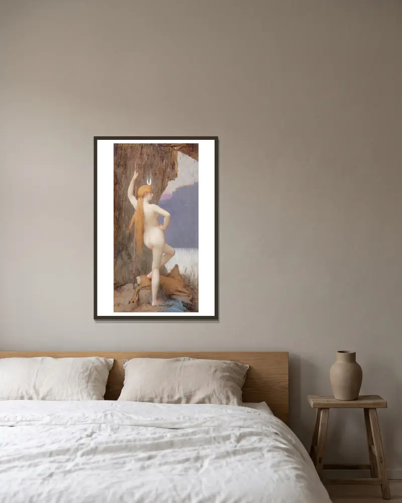 Diana, die Jägerin von Jules Joseph Lefebvre gerahmt an einer Wand
