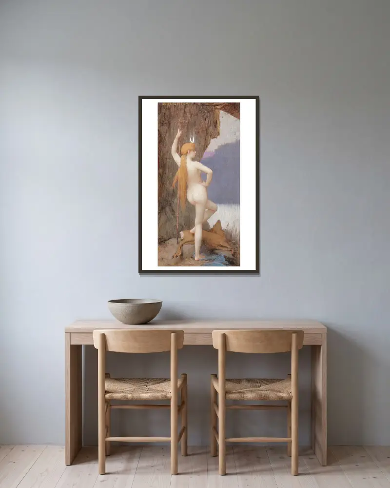 Diana, die Jägerin von Jules Joseph Lefebvre gerahmt an einer Wand