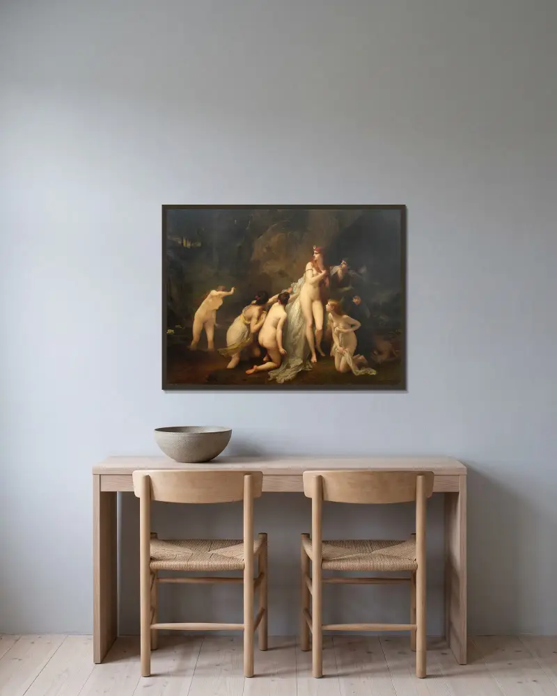 Diane surprised av Jules Joseph Lefebvre inramad på en vägg