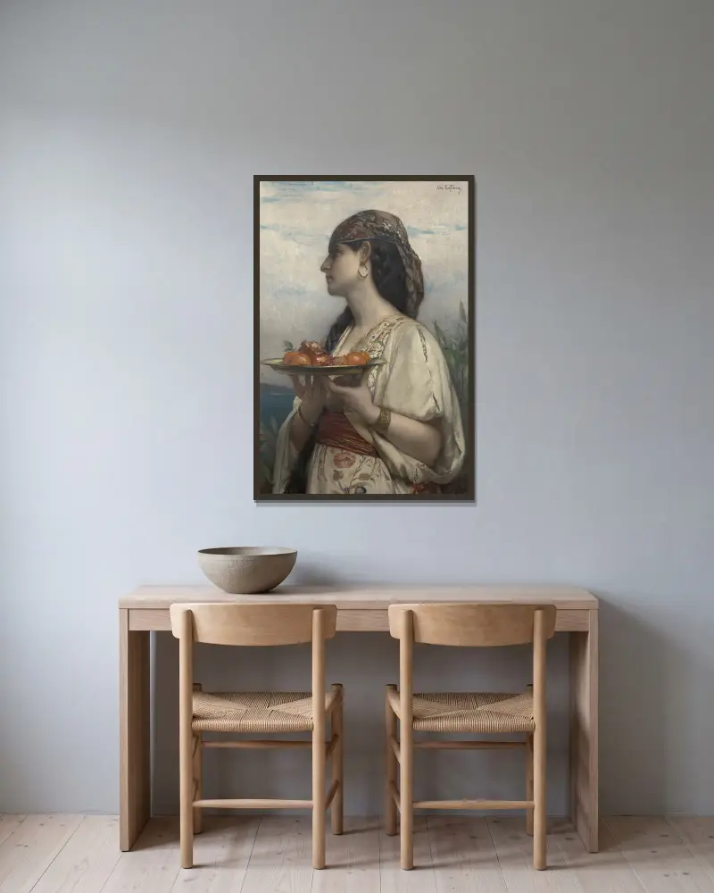 Slav med fruktskål av Jules Joseph Lefebvre inramad på en vägg