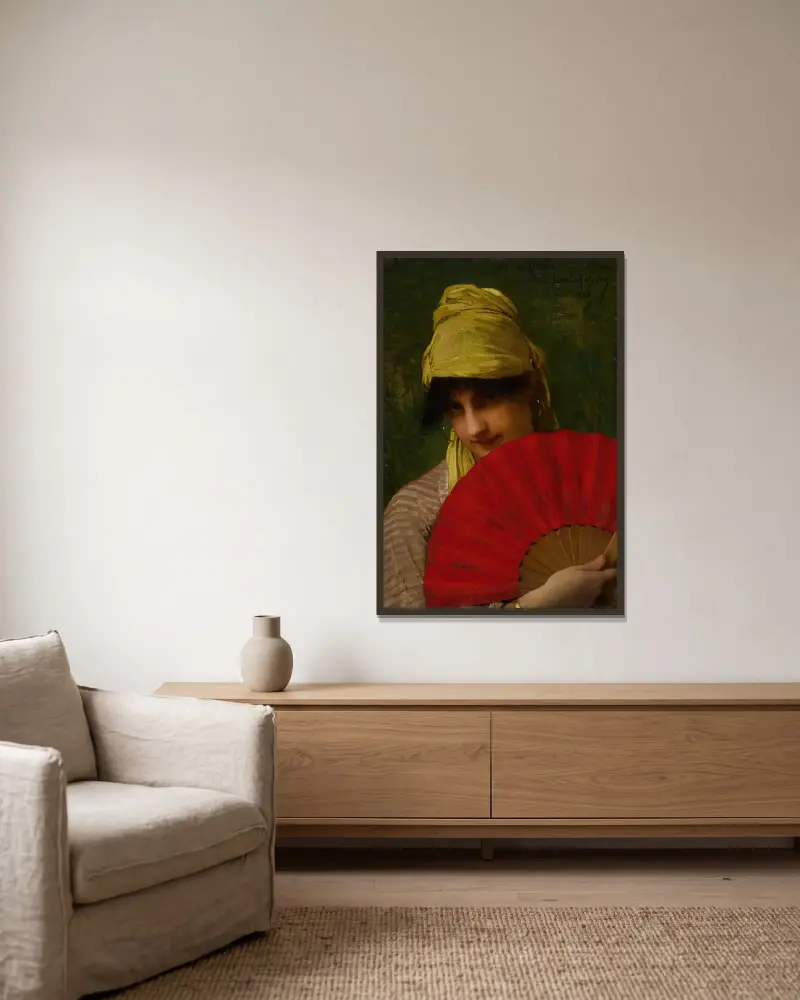 Der rote Fächer von Jules Joseph Lefebvre gerahmt an einer Wand