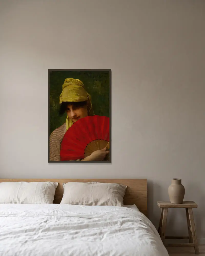 Der rote Fächer von Jules Joseph Lefebvre gerahmt an einer Wand