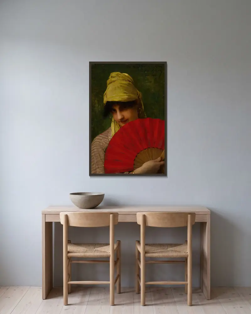 Der rote Fächer von Jules Joseph Lefebvre gerahmt an einer Wand