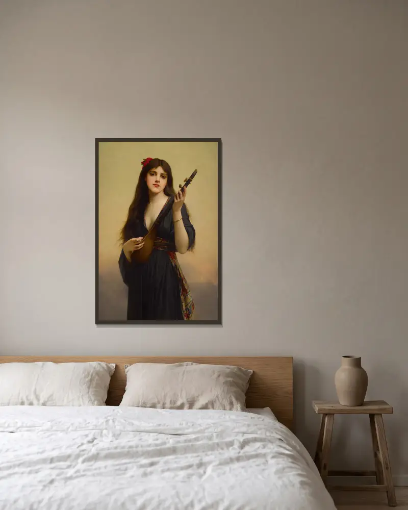 Woman Playing A Lute av Jules Joseph Lefebvre inramad på en vägg