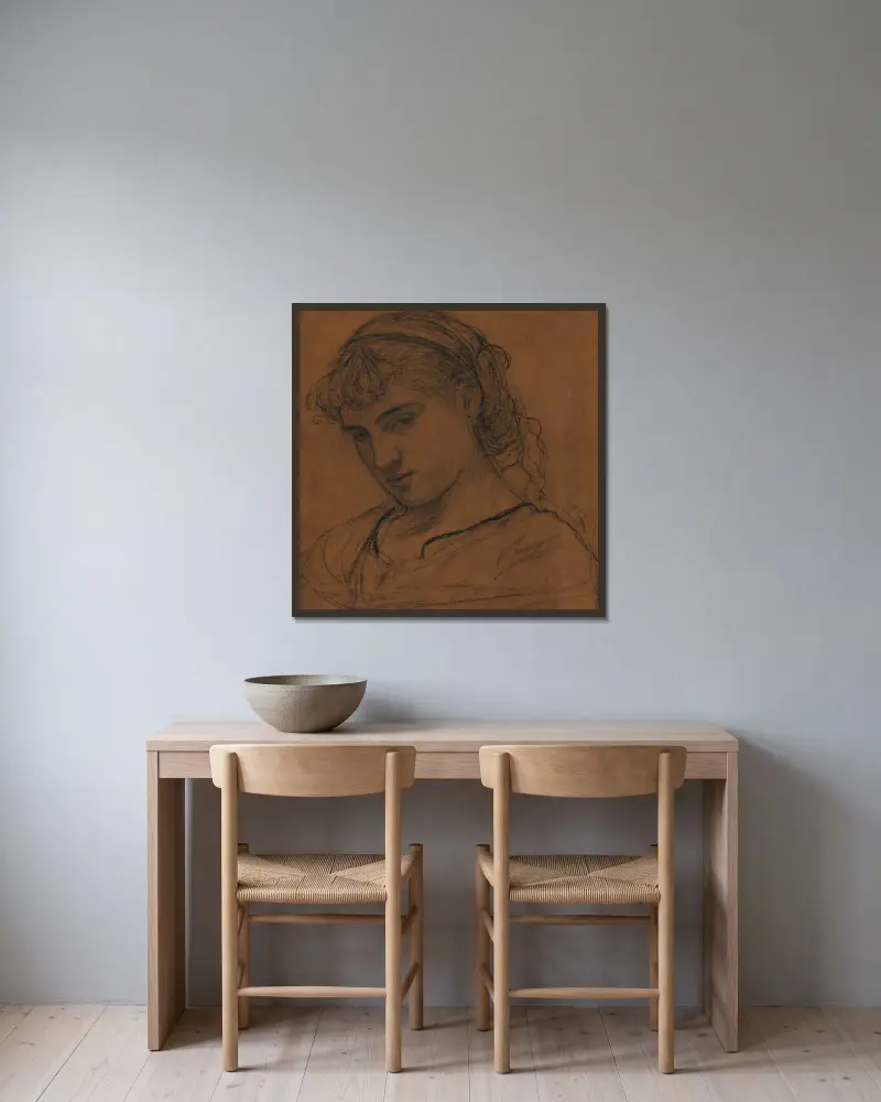 Porträtt av en flicka av Albert Joseph Moore inramad på en vägg
