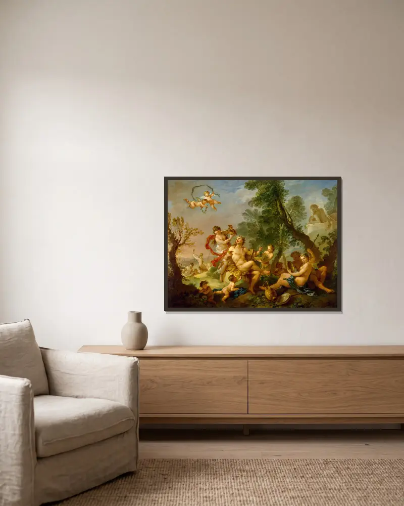 Bacchanal von Charles-Joseph Natoire gerahmt an einer Wand