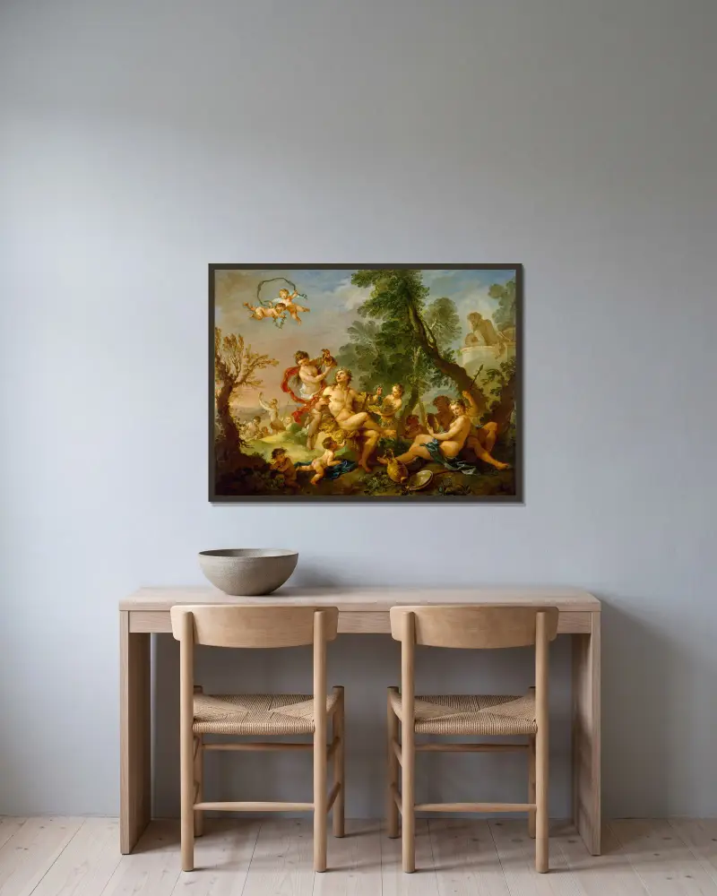 Bacchanal von Charles-Joseph Natoire gerahmt an einer Wand