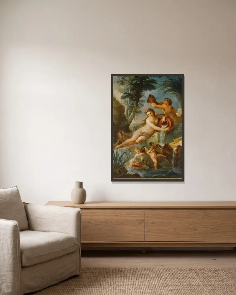 Die Quelle von Charles-Joseph Natoire gerahmt an einer Wand