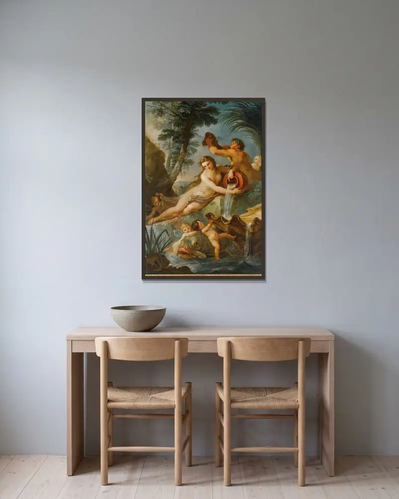 Die Quelle von Charles-Joseph Natoire gerahmt an einer Wand
