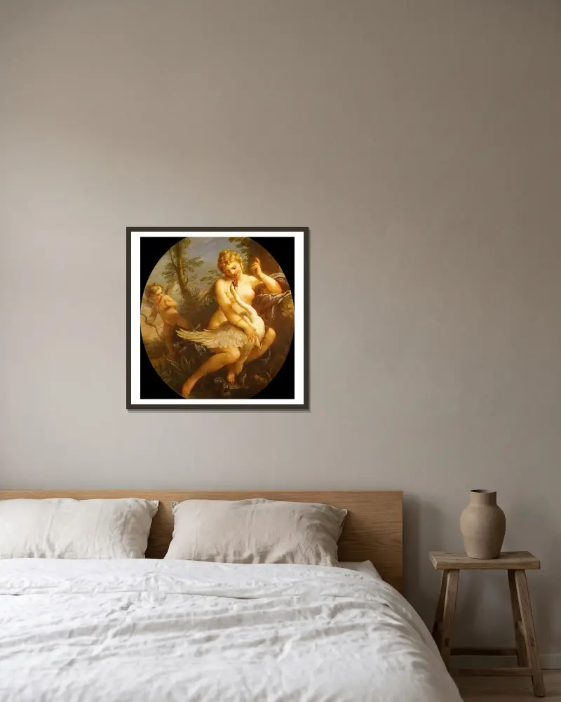 Léda et le cygne av Charles-Joseph Natoire inramad på en vägg