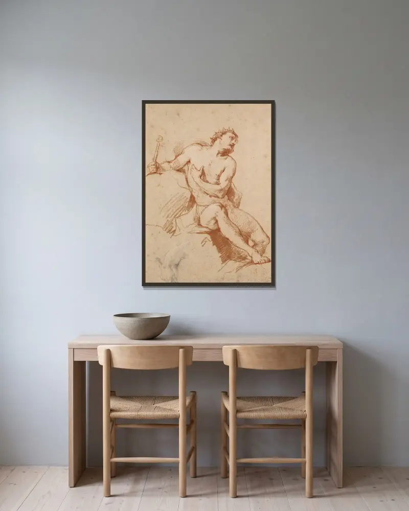 Studie av Aiolosgestalten, och en studie av hans hand av Charles-Joseph Natoire inramad på en vägg
