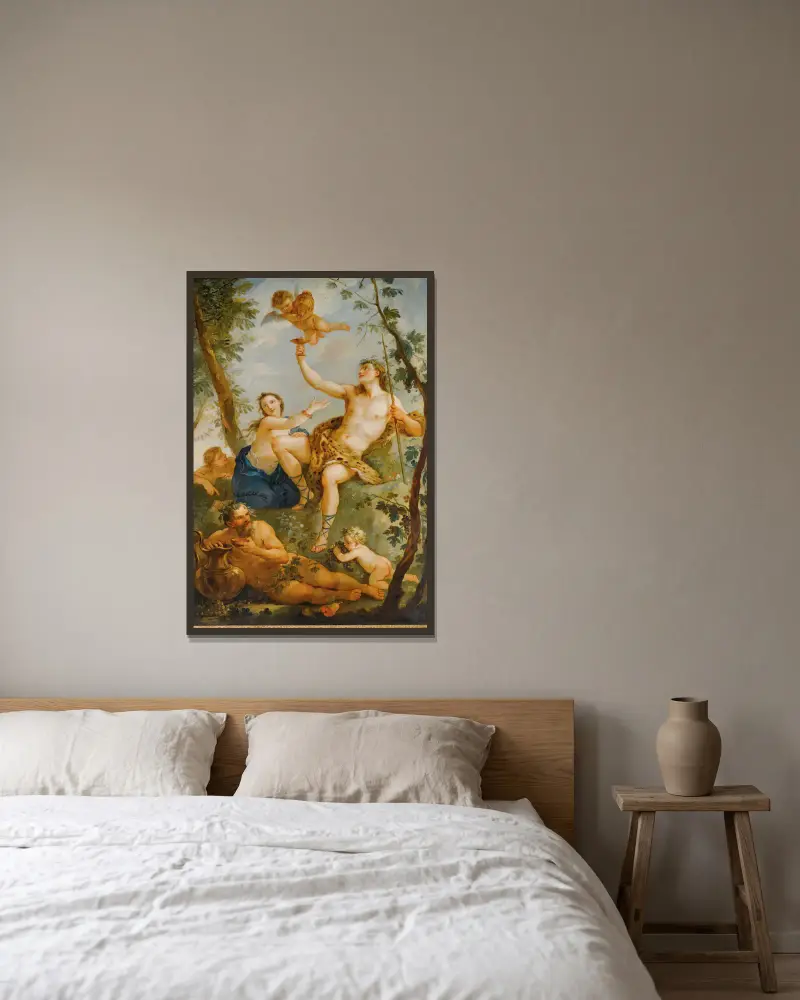 Bacchus triumf av Charles-Joseph Natoire inramad på en vägg