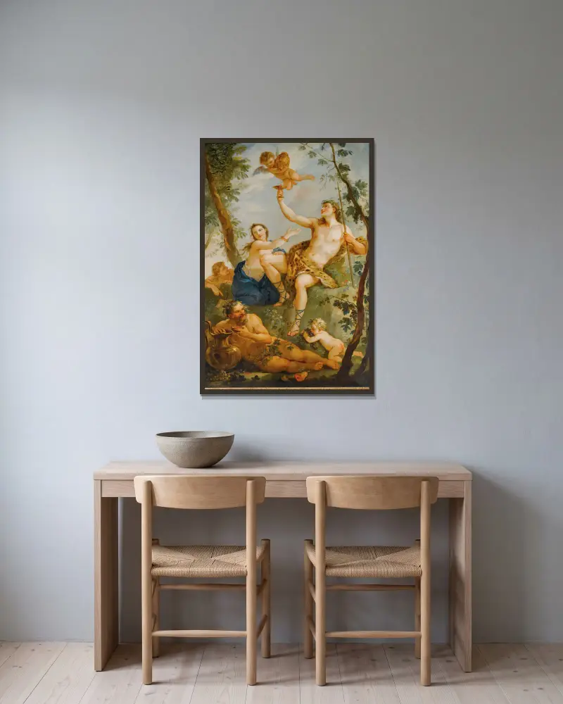 Bacchus triumf av Charles-Joseph Natoire inramad på en vägg