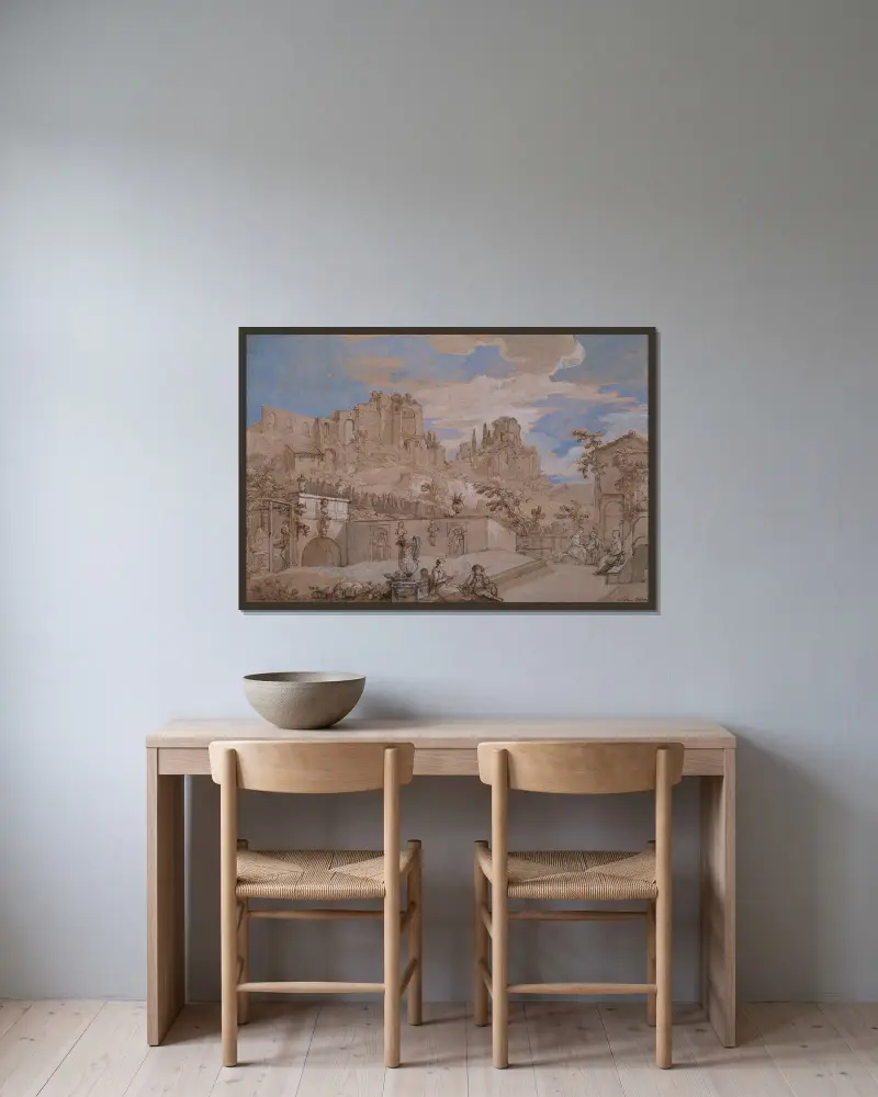 Villa Natoire av Charles-Joseph Natoire inramad på en vägg