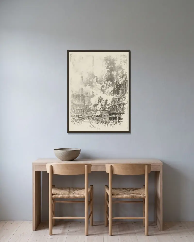 Nebenprodukte von Joseph Pennell gerahmt an einer Wand