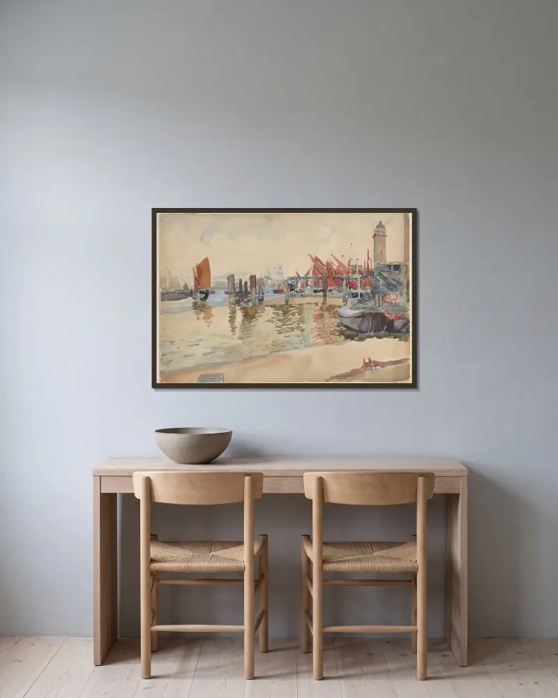 Vy över London av Joseph Pennell inramad på en vägg
