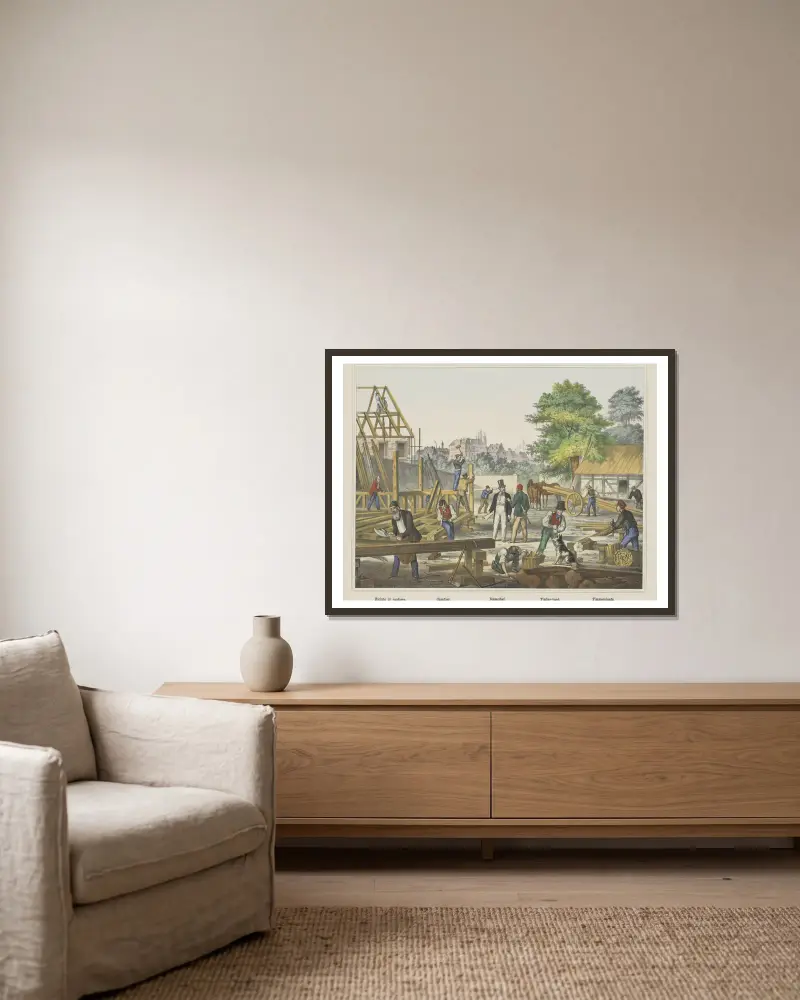 Holzlagerplatz von Joseph Scholz gerahmt an einer Wand