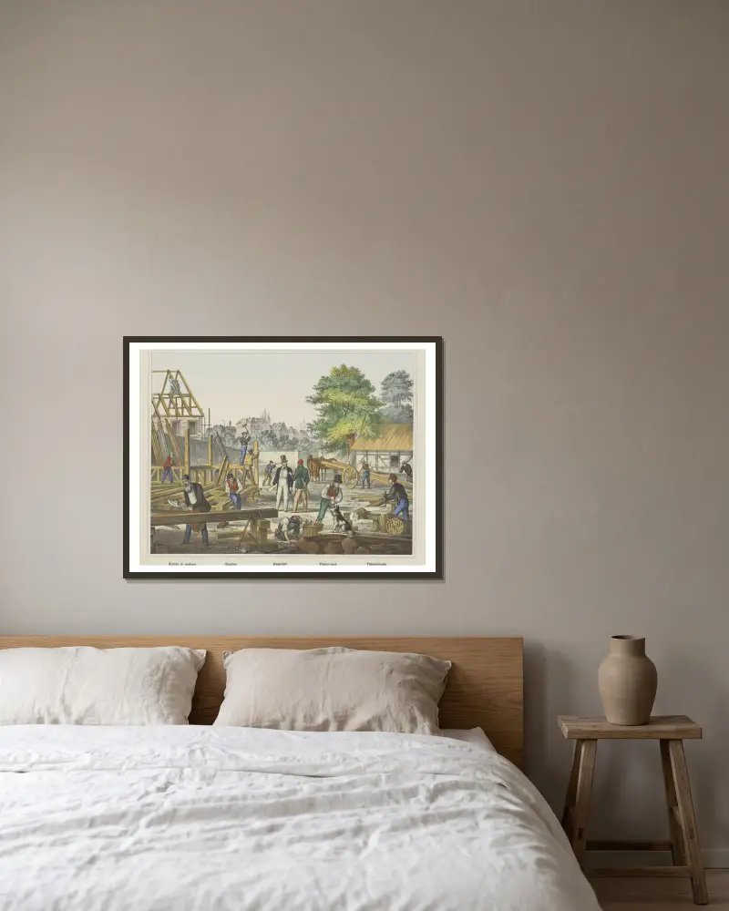 Holzlagerplatz von Joseph Scholz gerahmt an einer Wand