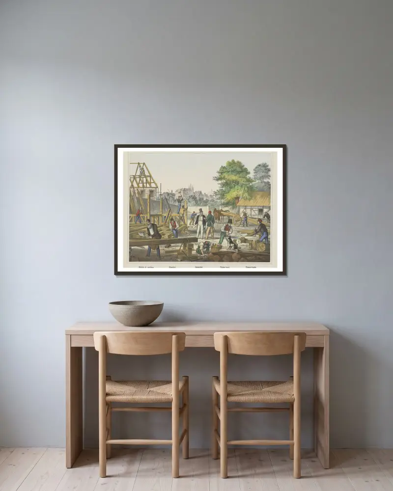 Holzlagerplatz von Joseph Scholz gerahmt an einer Wand