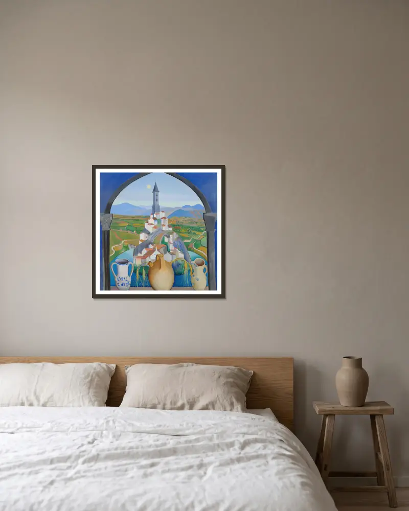 Vesnice, Joseph Stella v rámu na stěně