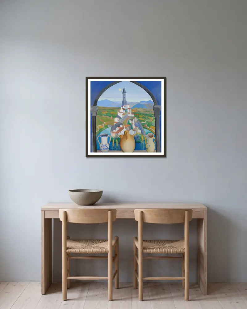Vesnice, Joseph Stella v rámu na stěně