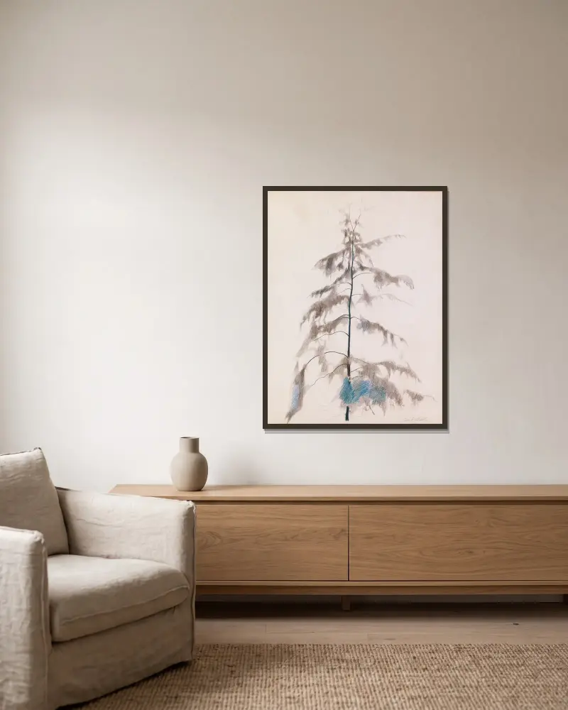 Pine Tree av Joseph Stella inramad på en vägg