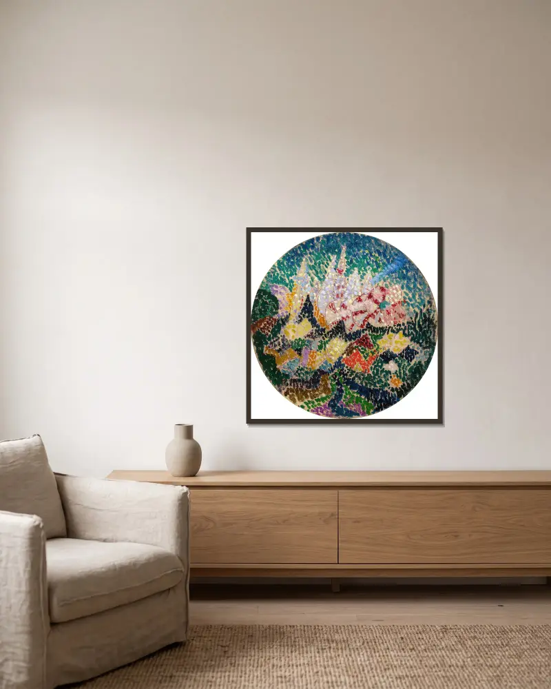 Pointillist Abstraction (Flowers), Joseph Stella v rámu na stěně