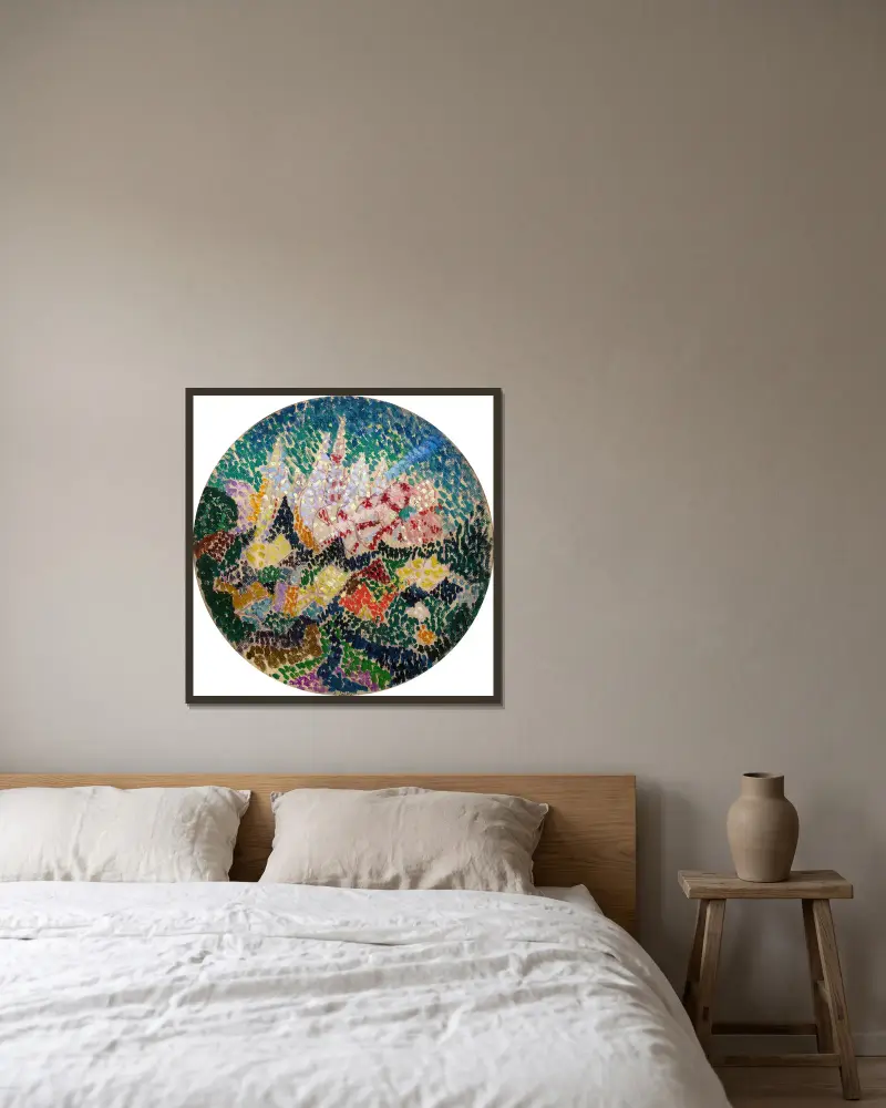 Pointillist Abstraction (Flowers), Joseph Stella v rámu na stěně