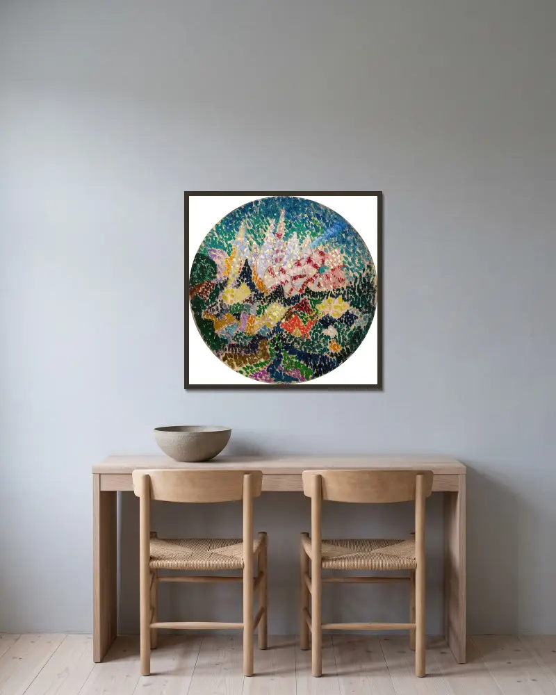 Pointillist Abstraction (Flowers), Joseph Stella v rámu na stěně