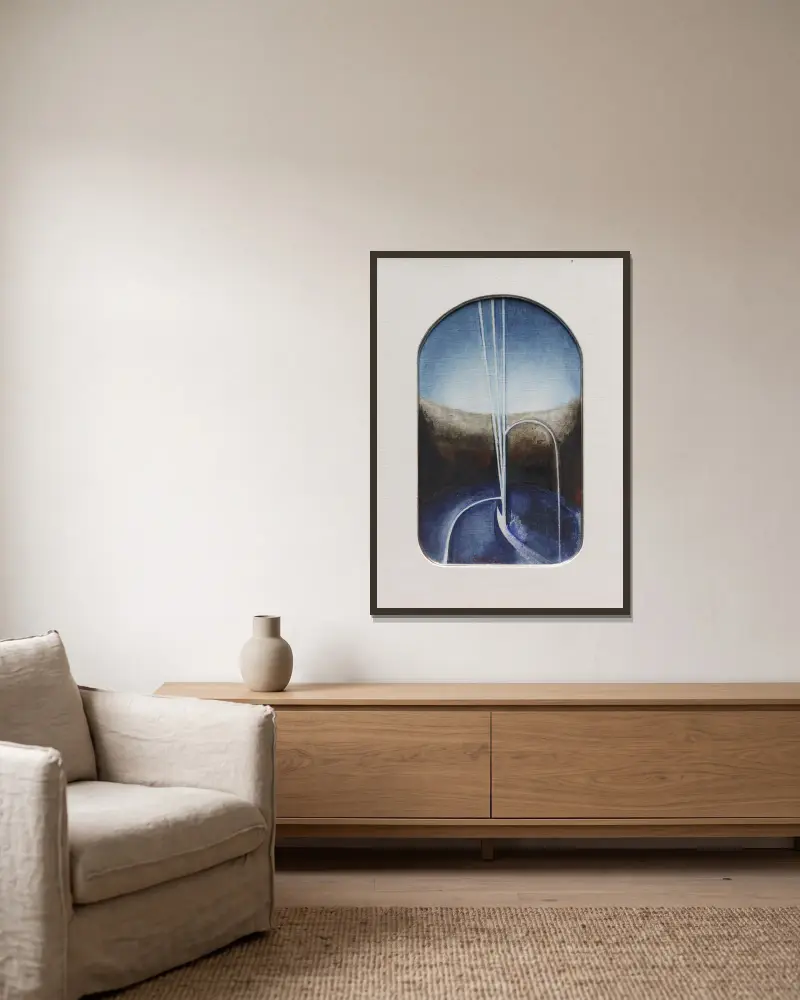 Gesang der Nachtigall von Joseph Stella gerahmt an einer Wand