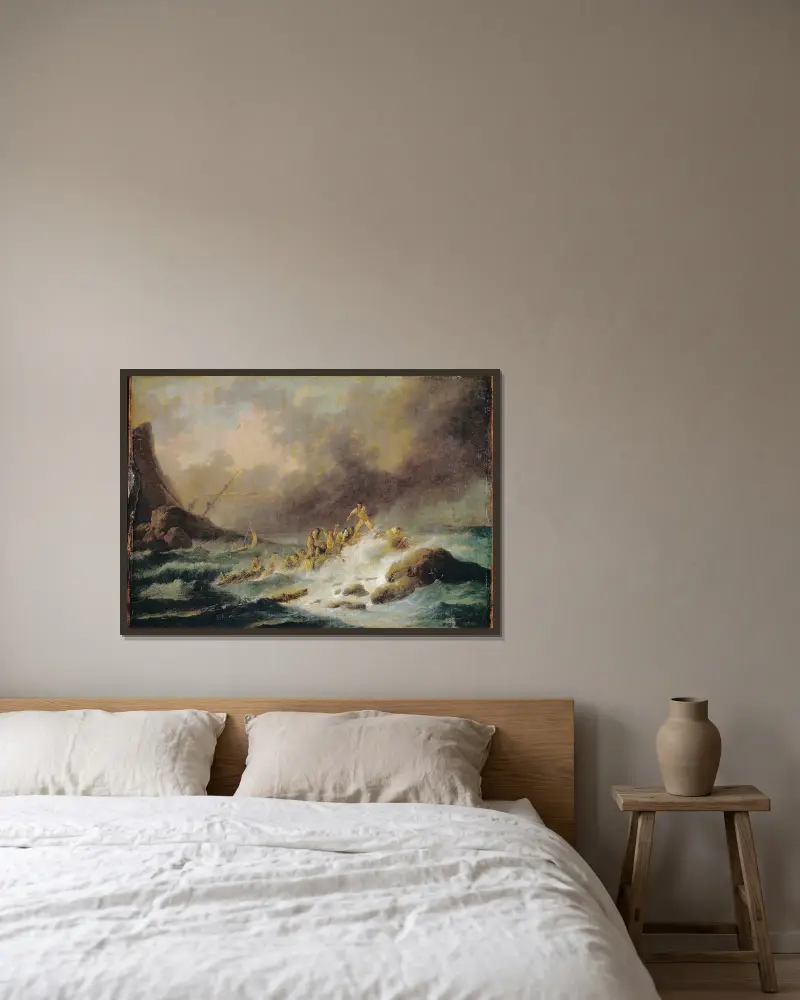 A Shipwreck av Claude-Joseph Vernet inramad på en vägg
