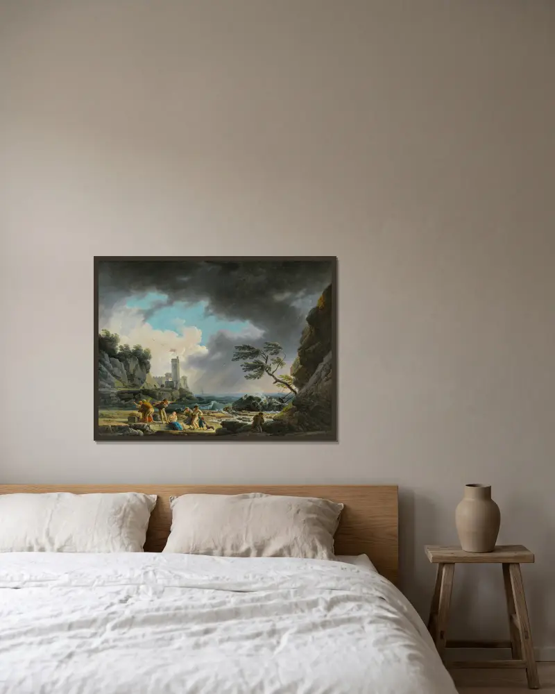 Sturm an einer felsigen Küste von Claude-Joseph Vernet gerahmt an einer Wand