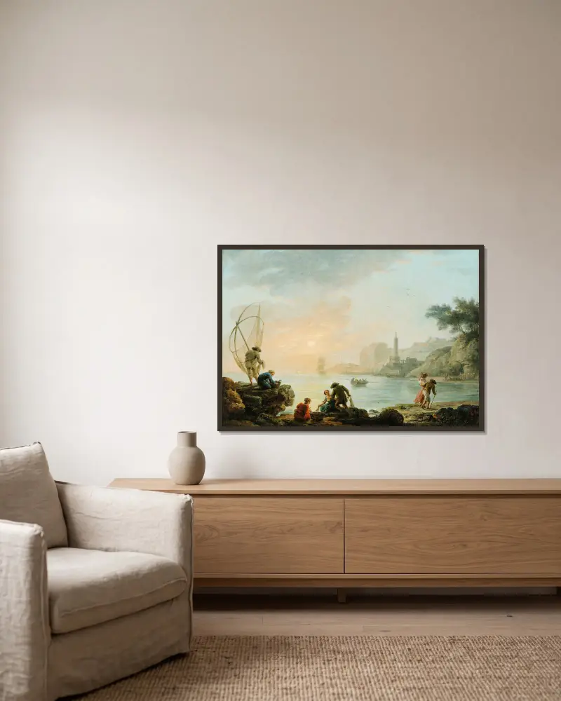 Fischer bei Sonnenaufgang – Nr. 2 von Claude-Joseph Vernet gerahmt an einer Wand