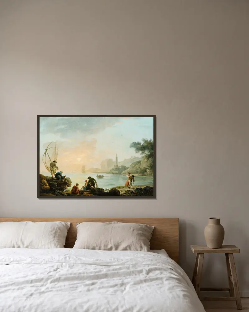 Fischer bei Sonnenaufgang – Nr. 2 von Claude-Joseph Vernet gerahmt an einer Wand