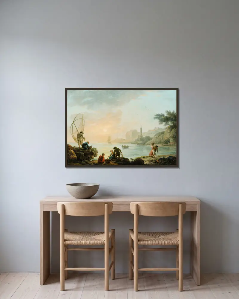 Fischer bei Sonnenaufgang – Nr. 2 von Claude-Joseph Vernet gerahmt an einer Wand