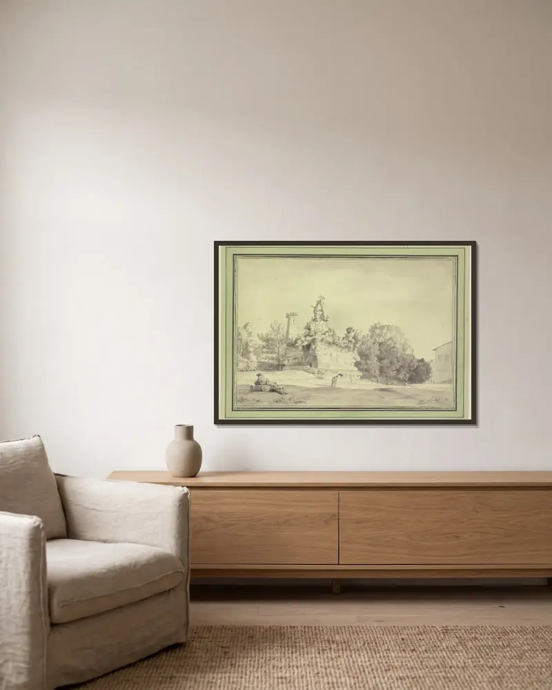 Grabmal der Horatier und Curiatier von Claude-Joseph Vernet gerahmt an einer Wand