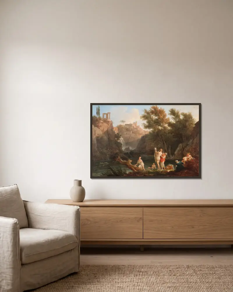 Die vier Tageszeiten – Abend von Claude-Joseph Vernet gerahmt an einer Wand