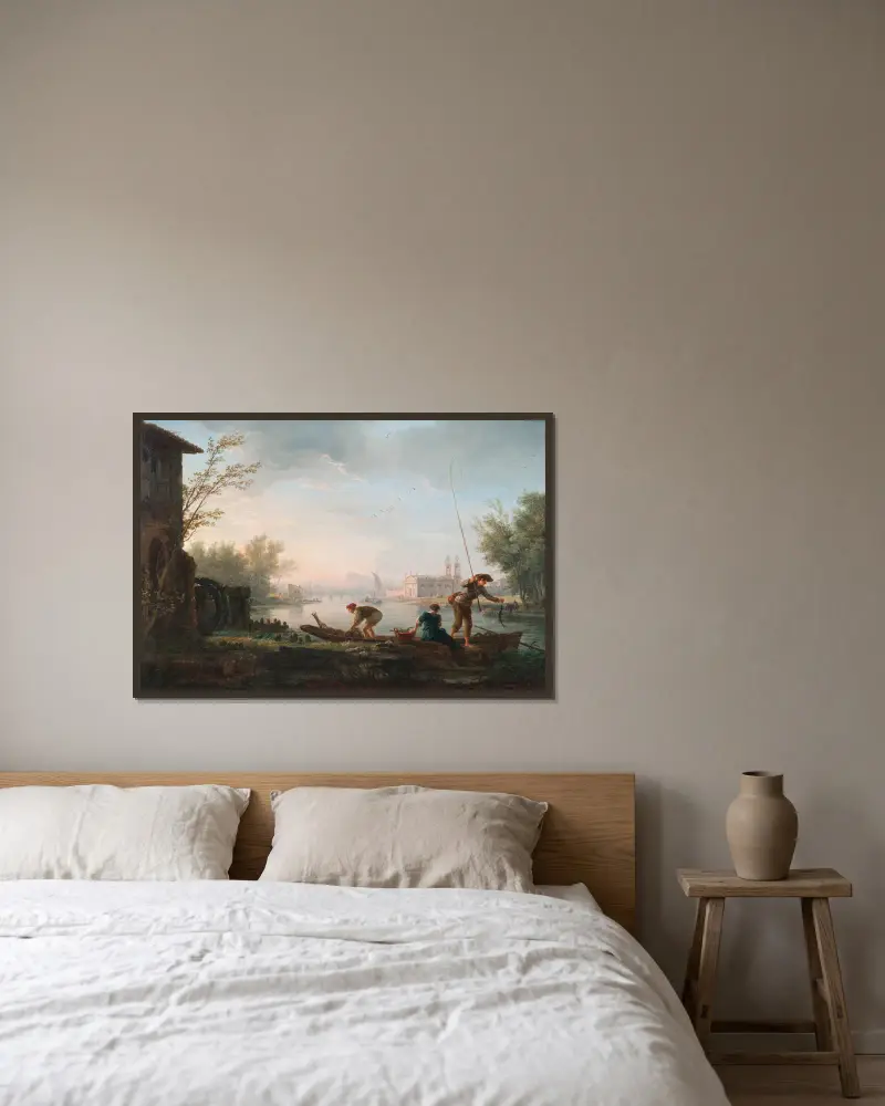 Die vier Tageszeiten – Morgen von Claude-Joseph Vernet gerahmt an einer Wand