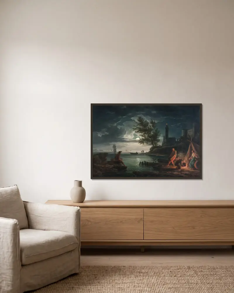 Die vier Tageszeiten – Die Nacht von Claude-Joseph Vernet gerahmt an einer Wand